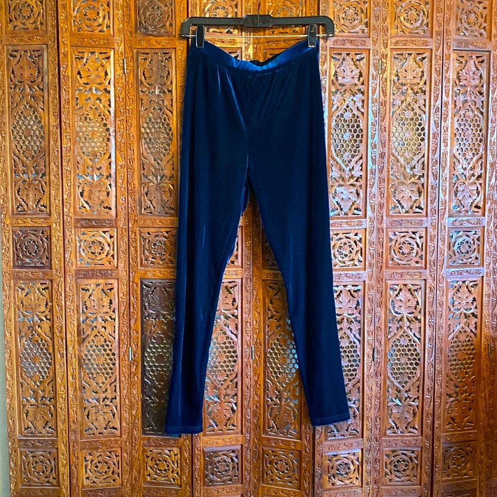 High Waist Blue Velvet Leggings
